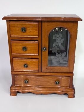 Vintage Wood & Cut Glass Musical Jewelry Armoire Plays “Love is Blue” (video)